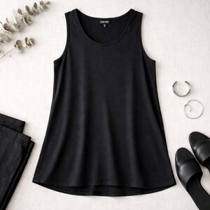 Sun Kim Black Tunic Tank | Made in USA Artwear | Minimalist Layering Top